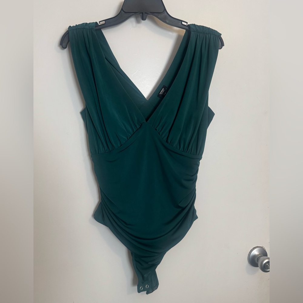Express Deep Teal V-Neck One-Piece Body Contour Bodysuit-Medium
